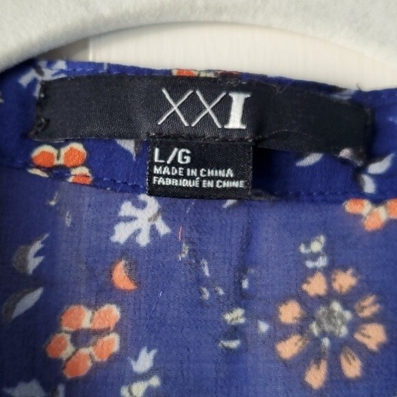 FOREVER 21 Blue floral dress boho cottage prairie puff sleeve ruffle large - Picture 6 of 10